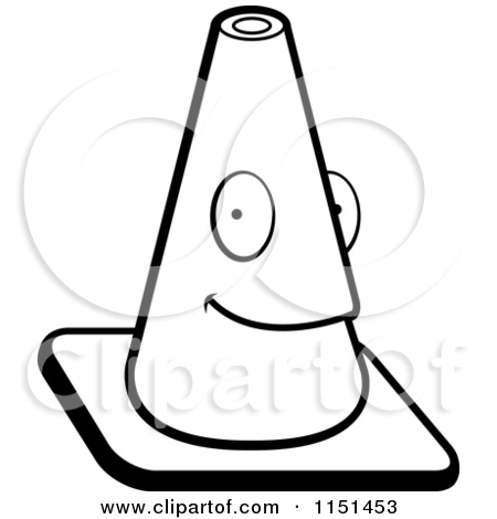 Black And White Traffic Cone Character   Vector Outlined Coloring Page