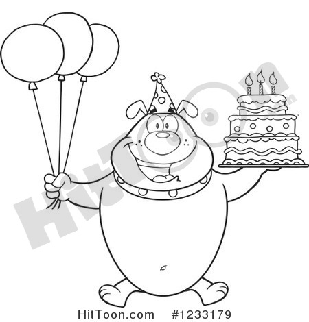 Bulldog Clipart  1233179  Black And White Bulldog With Party Balloons