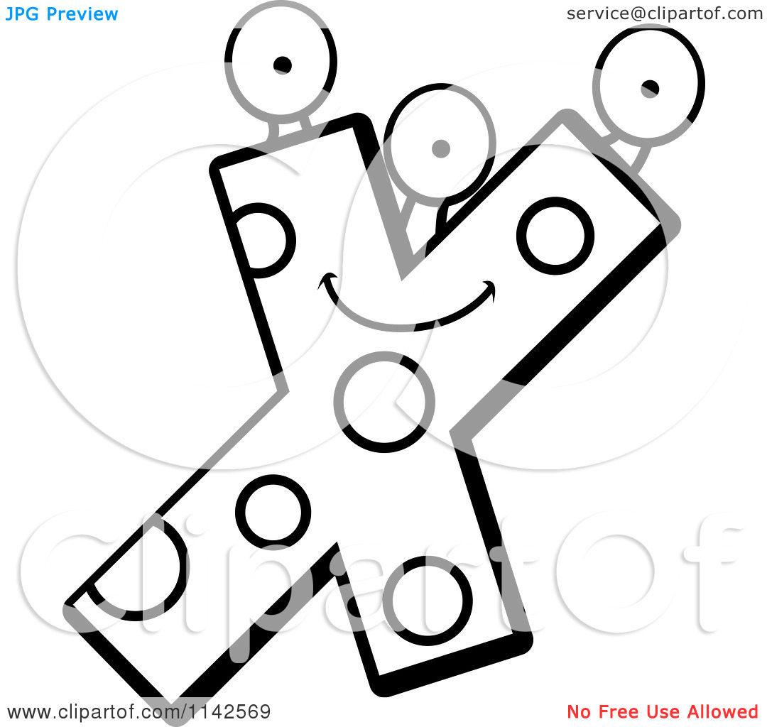 Cartoon Clipart Of A Black And White Alien Letter X   Vector Outlined    
