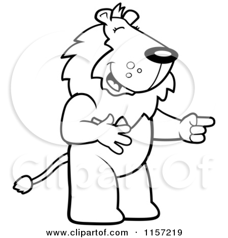 Cartoon Clipart Of A Black And White Lion Laughing And Pointing    