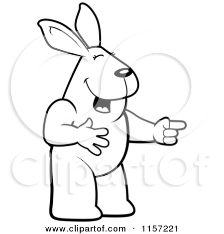 Cartoon Clipart Of A Black And White Rabbit Laughing And Pointing