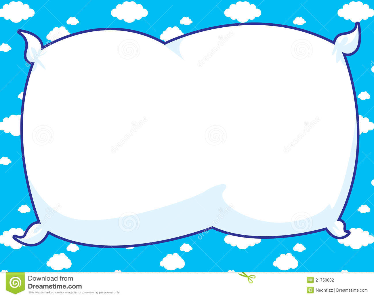 Cartoon Frame With Pillow Inset And Blue Cloud Background