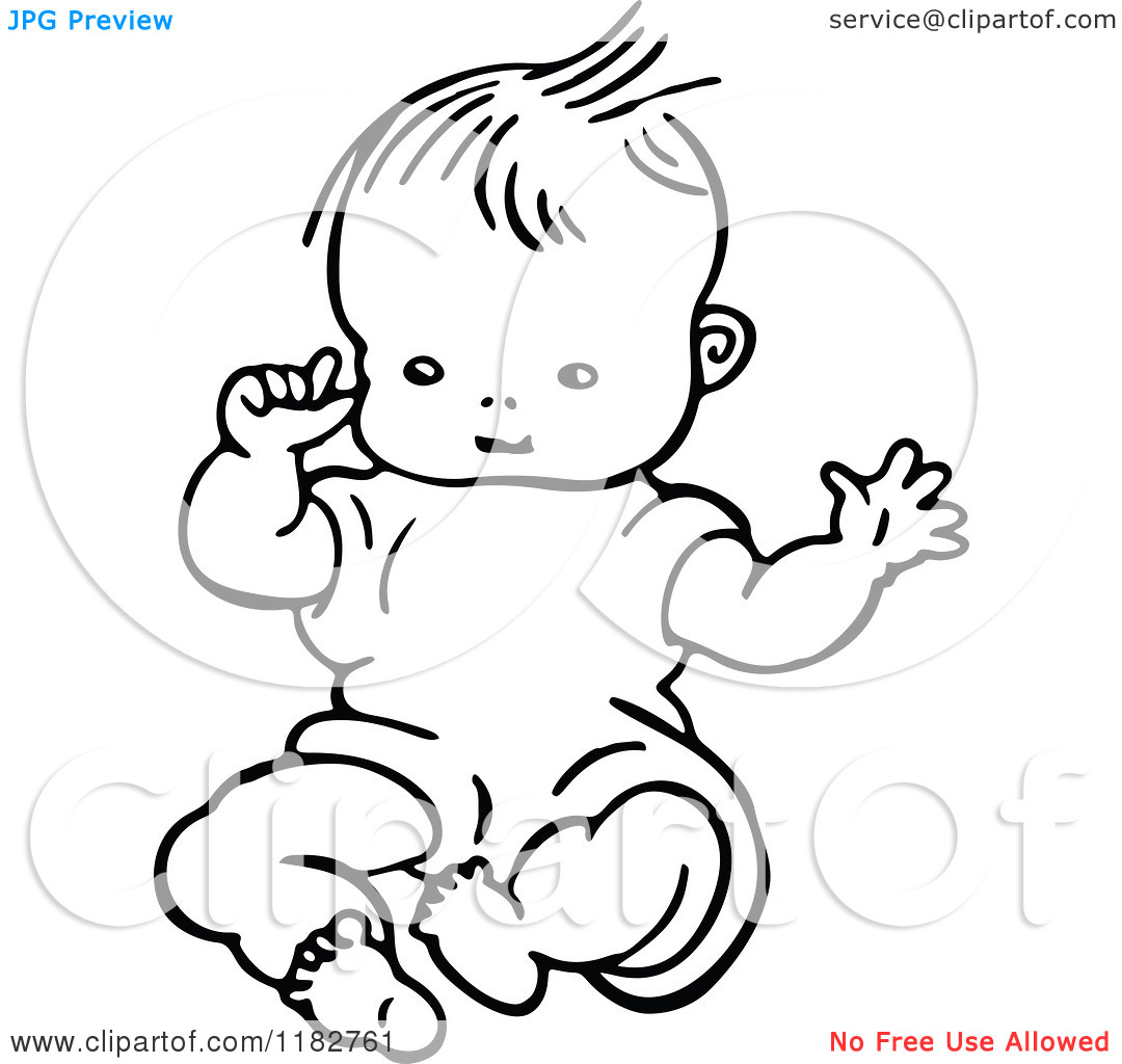 Clip Art Clipart Of A Black And White Sitting Baby Royalty Free Vector