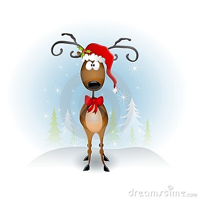 Clip Art Illustration Featuring A Reindeer Wearing A Red Santa Hat