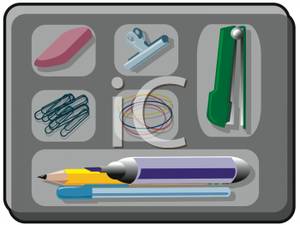 Clipart Image Of An Organized Drawer Of Office Supplies