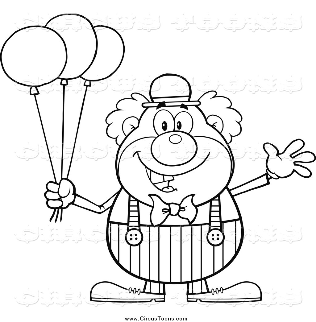 Clipart Of A Black And White Happy Clown Waving With Balloons By Hit