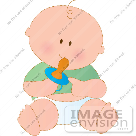Clipart Of A Happy Baby Boy Sucking On A Pacifier And Sitting On The