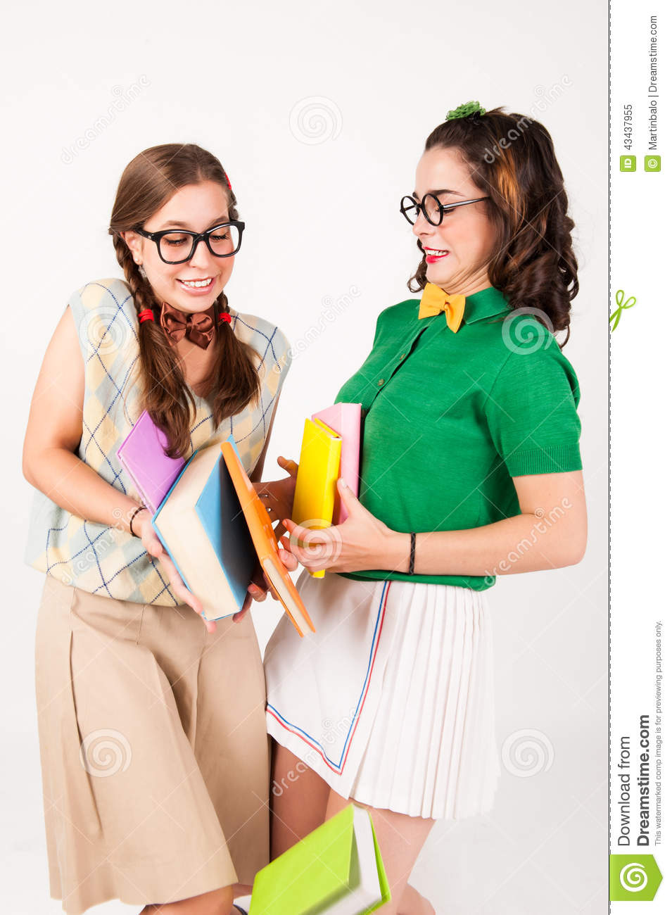 Cute Nerdy Girls Bump Into Each Other  Stock Photo   Image  43437955