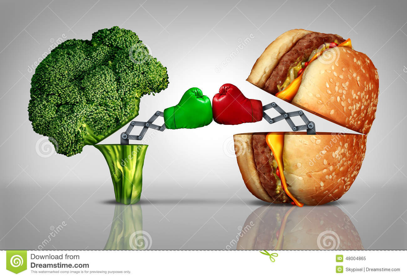 Food Fight Nutrition Concept As A Fresh Healthy Broccoli Fighting An    