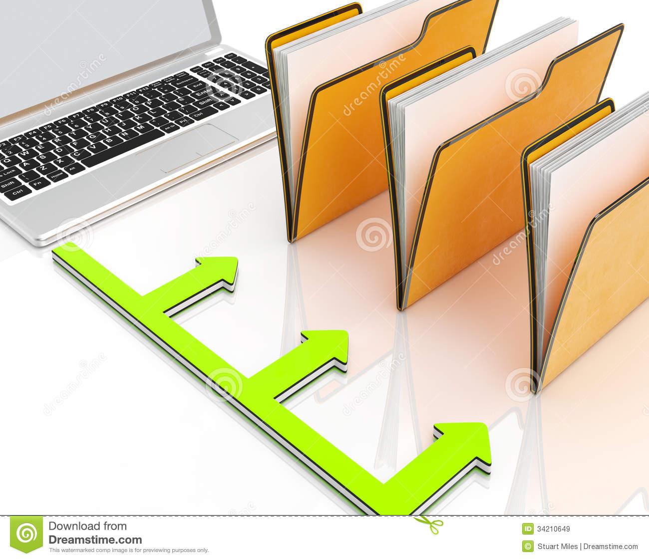 Laptop And Folders Shows Administration And Organized Royalty Free