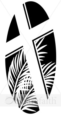 Oval Cross With Palms In Black And White   Lent Clipart