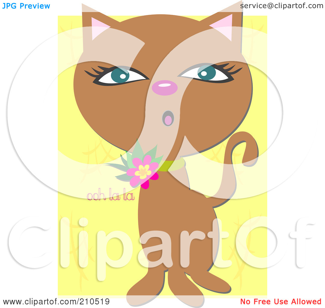 Rf  Clipart Illustration Of A Brown Cat With Ooh La La Text On Yellow