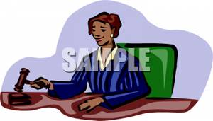     Smiling Female Judge Banging Her Gavel   Royalty Free Clipart Picture