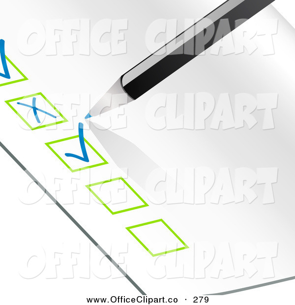 Vector Clip Art Of A Blue Pencil Checking Off Items On An Organized