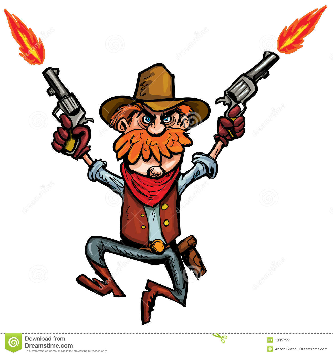 Cartoon Cowboy Jumping Up And Down With Six Guns Stock Image   Image