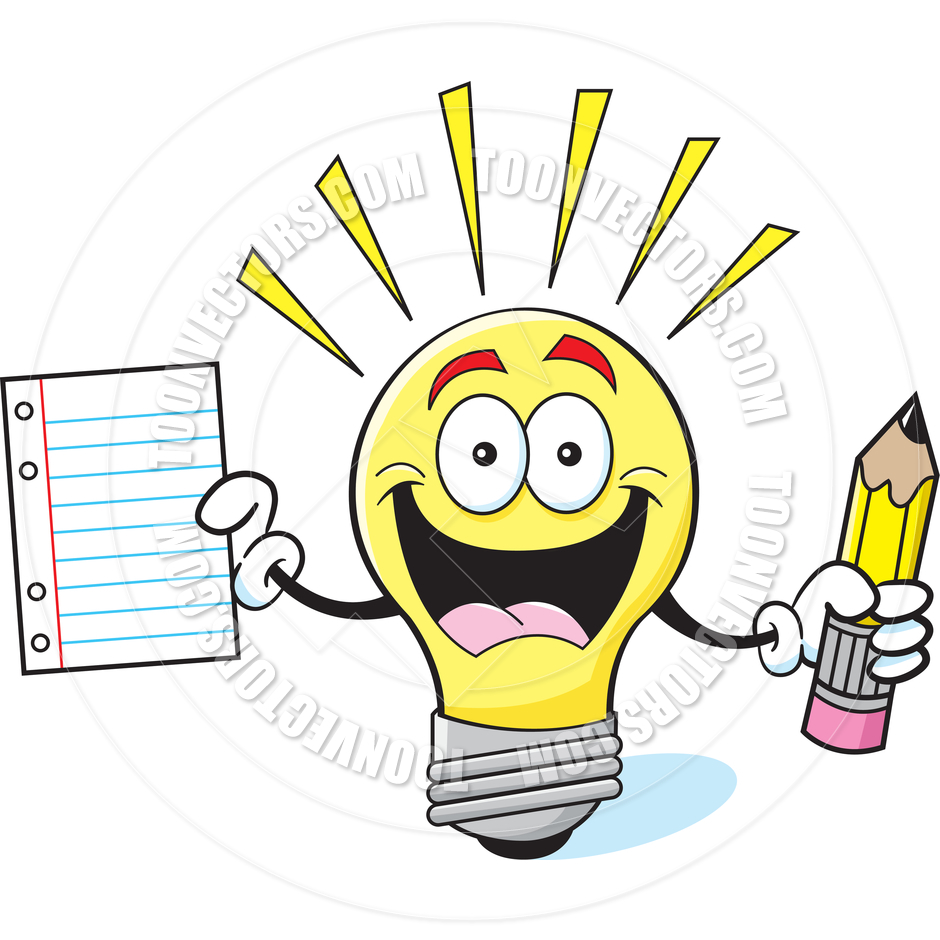Cartoon Light Bulb Holding A Paper And Pencil By Kenbenner   Toon    