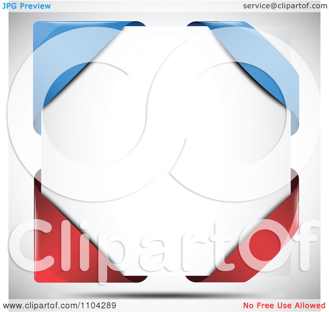 Clipart 3d Blank Square With Blue And Red Ribbon Corners   Royalty    