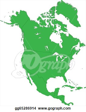 Clipart   Green North America Map With Country Borders  Stock