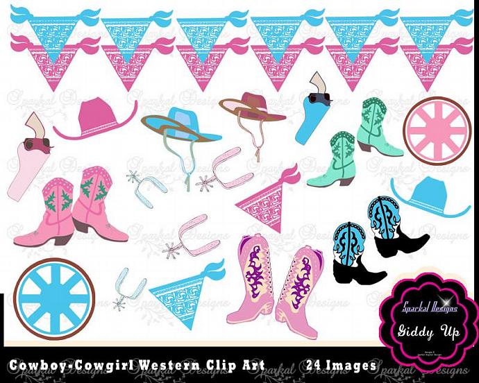     Clipart Pink Western Invitation Clipart Cowboy Boots Scarf Western