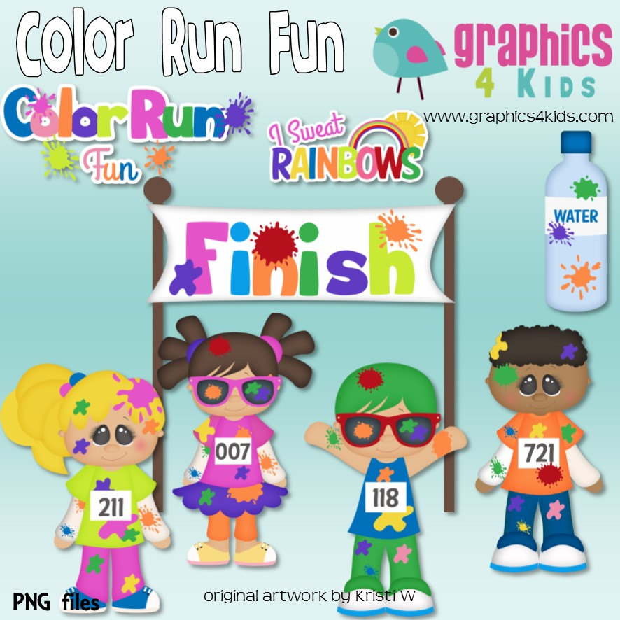 Color Run Fun Digital Clipart   Clip Art For Scrapbooking Party