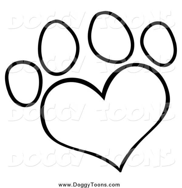 Doggy Clipart Of A Black And White Heart Shaped Dog Paw Print By Hit