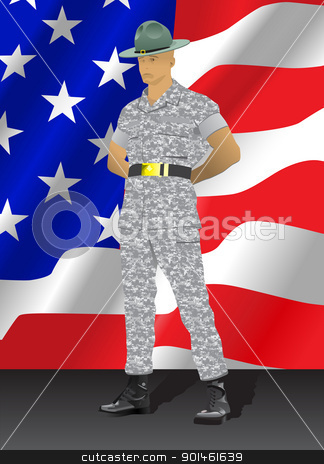 Drill Instructor And United States Flag Stock Vector Clipart Military    