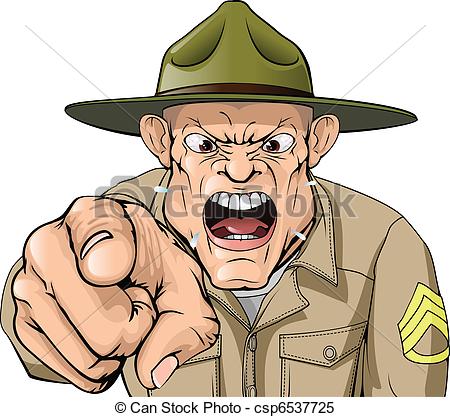 Drill Instructor Drawing Clipart Vector Of Cartoon Angry Army Drill    