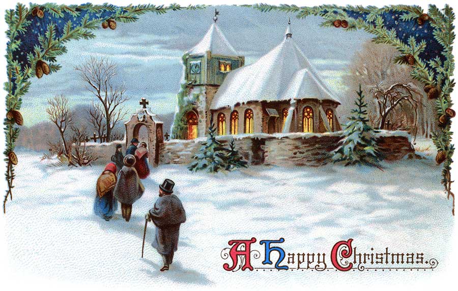 Going To Church On Christmas Eve   A 1911 Vintage Xmas Card