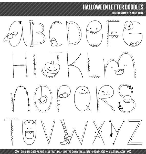 Halloween Letter Doodles Digital Stamps Clipart Clip Art Illustration