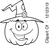     Halloween Pumpkin Wearing A Witch Hat Royalty Free Vector Clipart
