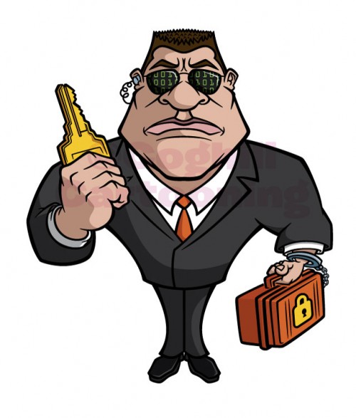 Illustration Of Cartoon Style Bodyguard Character With Key   Briefcase