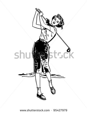 Lady Golfer Teeing Off   Retro Clipart Illustration   Stock Vector