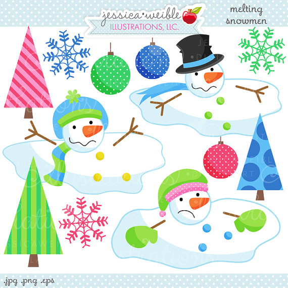 Melting Snowmen Cute Digital Christmas Clipart   Commercial Use Ok