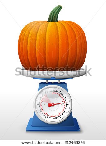 Pumpkin Fruit On Scale Pan  Weighing Winter Squash On Scales