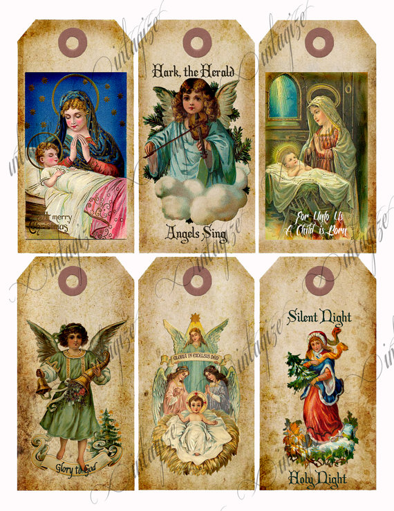 Religious Christmas Tags Download Printable Vintage Victorian Angel