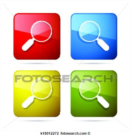 Vector 3d Blue Red Yellow And Green Magnifying Glass Square Icons