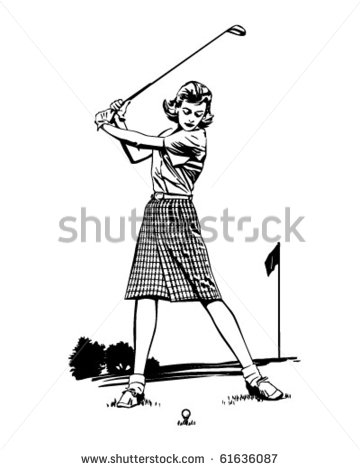 Woman Golfer 2   Retro Clip Art Stock Vector Illustration 61636087