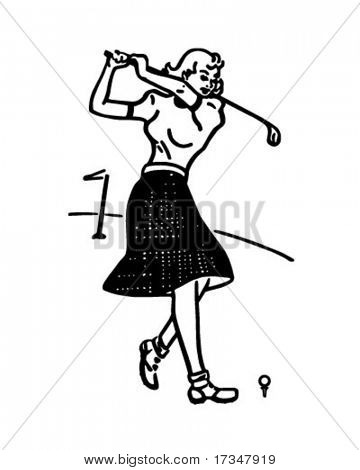 Woman Golfer   Retro Clipart Illustration Stock Vector   Stock Photos