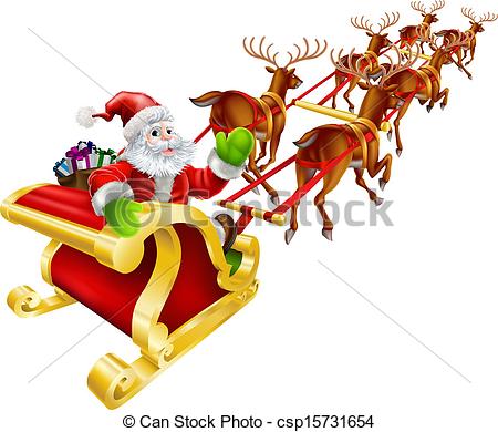 Clipart Vector Of Christmas Santa Claus Flying In Sleigh   Christmas