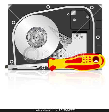 Disk Drive And Screwdriver  Stock Vector Clipart Computer Hard Disk