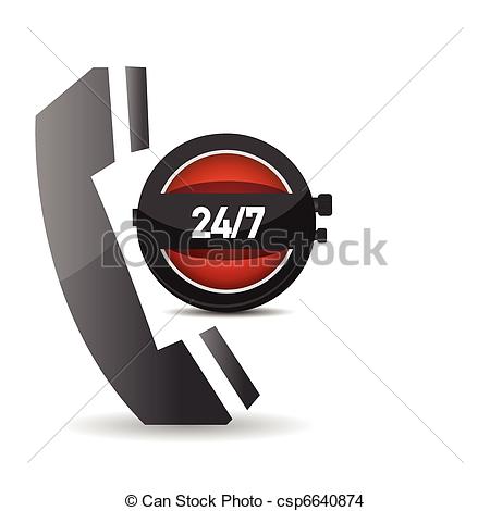 Eps Vector Of 24 Hour Service   Illustration Showing A Phone Icon Over