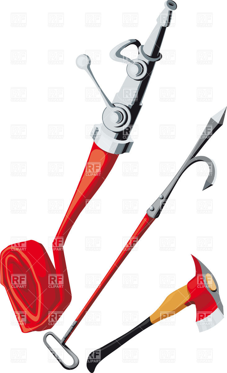 Fire Fighting Equipment   Gaff Fire Hose And Fire Ax Vector