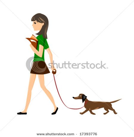 Her Daschund Wiener Dog On A Leash In This Vector Clipart Illustration