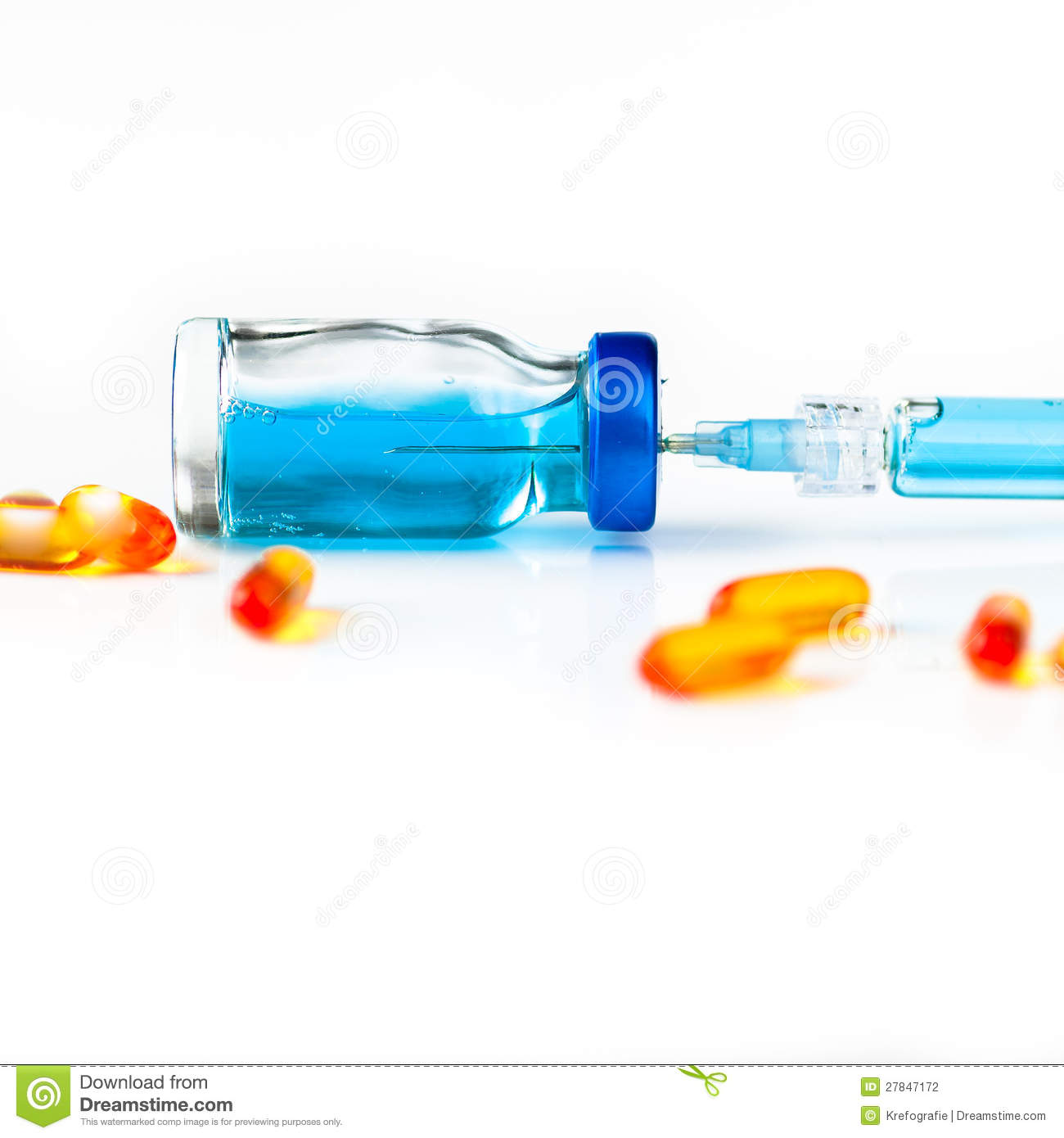 Medical Fluid Inside The Glass Injection With Colourful Medication