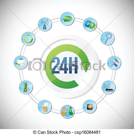 Vector Of 24 Hour App Service Tool Concept Illustration Design Over A