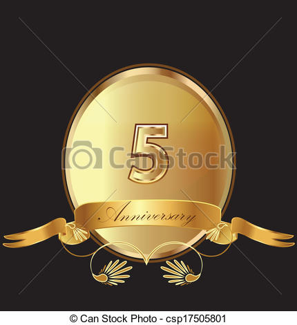 5th Anniversary Birthday Seal In Gold Design With Bow Icon Vector  Kid
