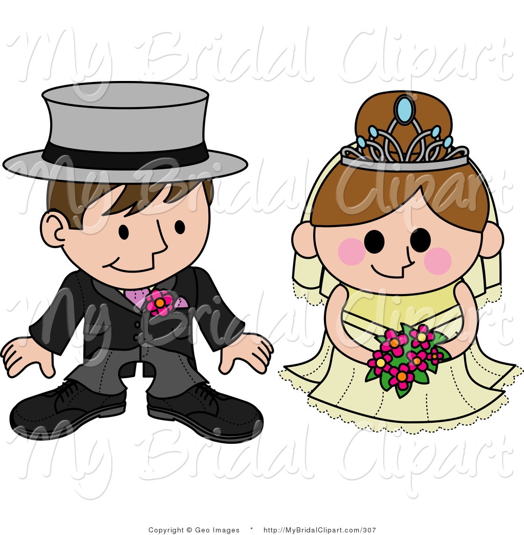 Bridal Clipart Of A Blushing Bride Standing Beside Her Handsome Groom