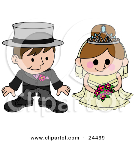 Clipart Illustration Of A Blushing Bride Standing Beside Her Groom