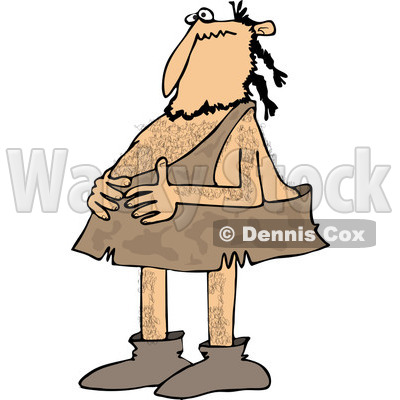 Clipart Of A Caveman Holding His Stomach   Royalty Free Vector