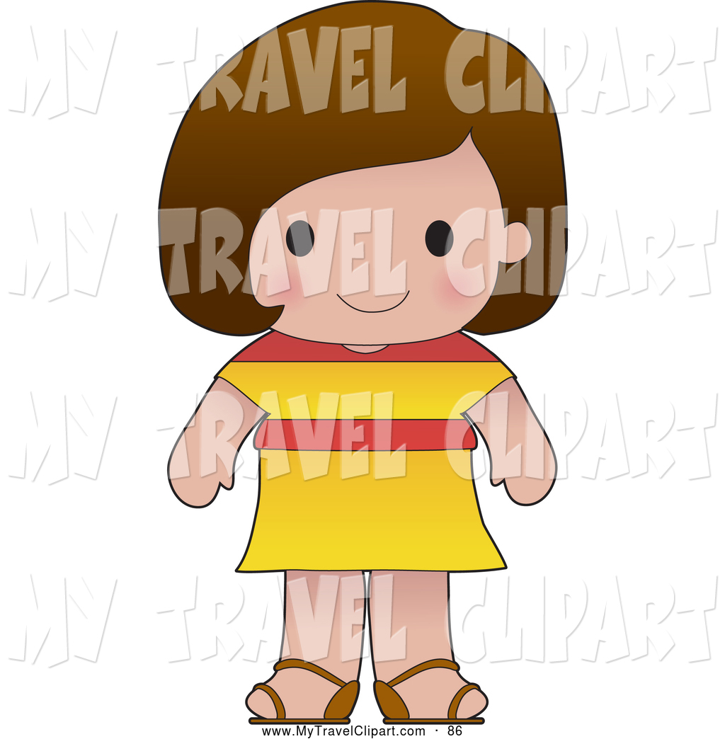 Clipart Of A Friendly Cute Spanish Girl Wearing A Flag Of Spain Shirt    